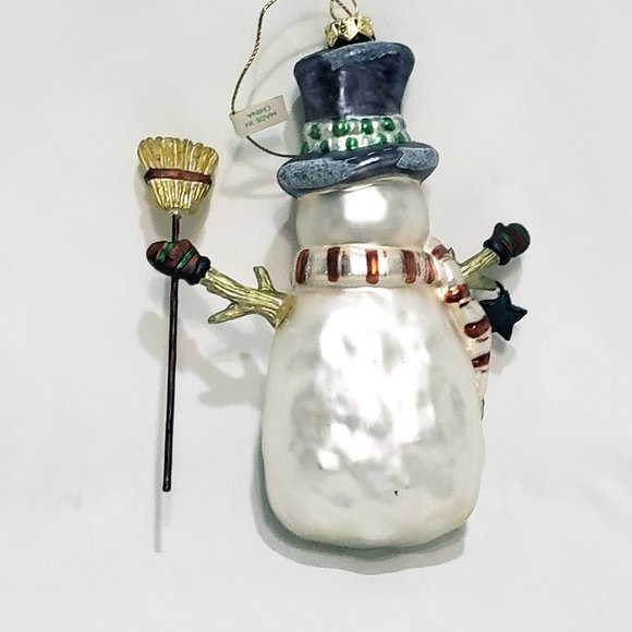 Snowman Holding Broom Ornament Old World Glass by Peschka 5 1/2" Christmas Star - Picture 4 of 9